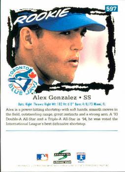 1995 Score #597 Alex Gonzalez Back