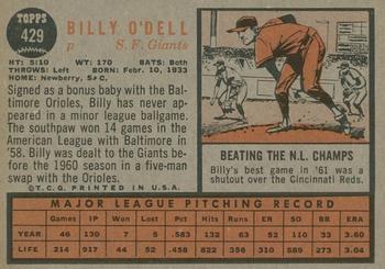 2011 Topps Heritage - 50th Anniversary Buybacks #429 Billy O'Dell Back