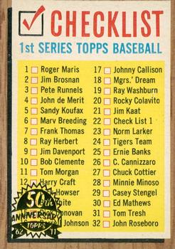 2011 Topps Heritage - 50th Anniversary Buybacks #22 1st Series Checklist: 1-88 Front