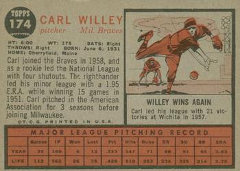 2011 Topps Heritage - 50th Anniversary Buybacks #174 Carl Willey Back