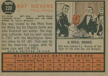 2011 Topps Heritage - 50th Anniversary Buybacks #220 Roy Sievers Back