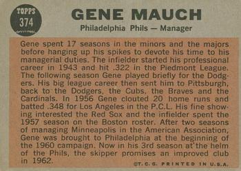 2011 Topps Heritage - 50th Anniversary Buybacks #374 Gene Mauch Back
