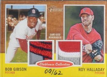 2011 Topps Heritage - Clubhouse Collection Dual Relics #CCDR-GH Bob Gibson / Roy Halladay Front