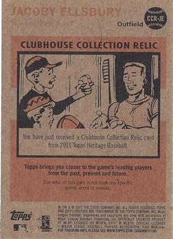 2011 Topps Heritage - Clubhouse Collection Relics #CCR-JE Jacoby Ellsbury Back