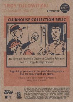 2011 Topps Heritage - Clubhouse Collection Relics #CCR-TT Troy Tulowitzki Back