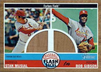 2011 Topps Heritage - Flashback Stadium Dual Relics #DFR-MG Stan Musial / Bob Gibson Front