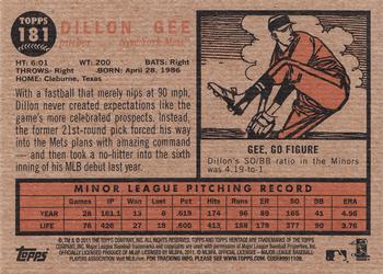 2011 Topps Heritage - Green Tint #181 Dillon Gee Back