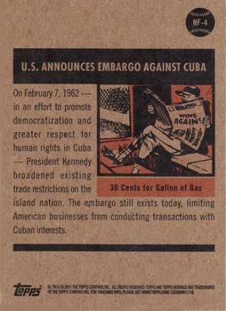 2011 Topps Heritage - News Flashbacks #NF-4 Embargo Against Cuba (JFK) Back