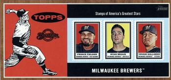 2011 Topps Heritage - Triple Stamp Box Topper #NNO Prince Fielder / Ryan Braun / Yovani Gallardo Front