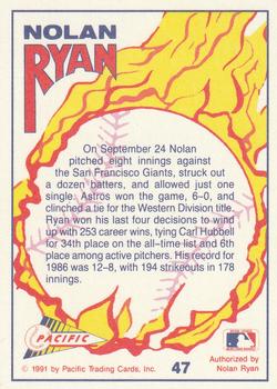 1991 Pacific Nolan Ryan Texas Express I #47 Nolan Ryan Back