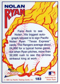 1992 Pacific Nolan Ryan Texas Express II #183 Nolan Ryan Back