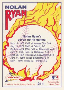 1992 Pacific Nolan Ryan Texas Express II #211 Nolan Ryan Back