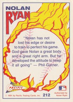 1992 Pacific Nolan Ryan Texas Express II #212 Nolan Ryan Back