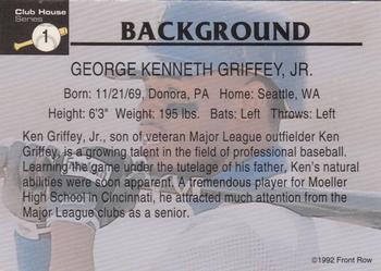 1992 Front Row Club House Series Ken Griffey, Jr. #1 Ken Griffey, Jr. Back