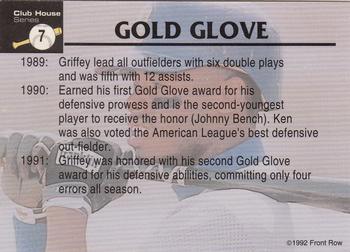 1992 Front Row Club House Series Ken Griffey, Jr. #7 Ken Griffey, Jr. Back