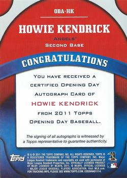2011 Topps Opening Day - Autographs #ODA-HK Howie Kendrick Back