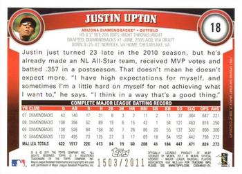 2011 Topps Opening Day - Blue #18 Justin Upton Back