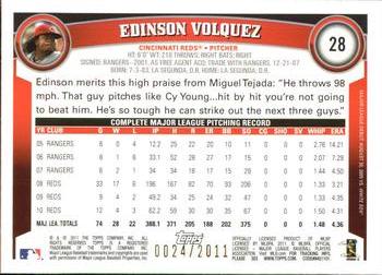 2011 Topps Opening Day - Blue #28 Edinson Volquez Back