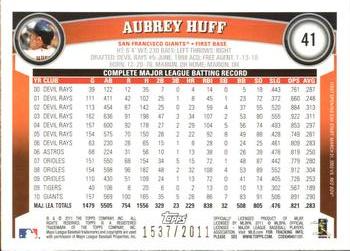 2011 Topps Opening Day - Blue #41 Aubrey Huff Back