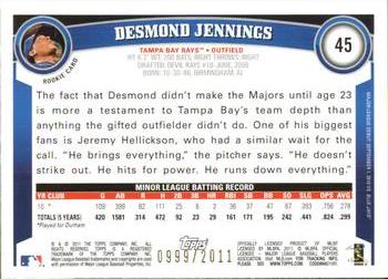 2011 Topps Opening Day - Blue #45 Desmond Jennings Back