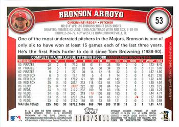 2011 Topps Opening Day - Blue #53 Bronson Arroyo Back