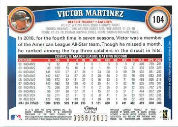 2011 Topps Opening Day - Blue #104 Victor Martinez Back