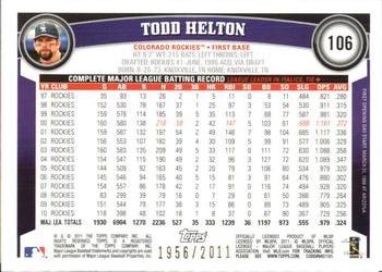2011 Topps Opening Day - Blue #106 Todd Helton Back