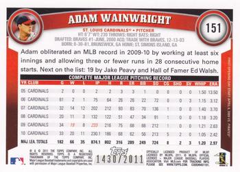 2011 Topps Opening Day - Blue #151 Adam Wainwright Back