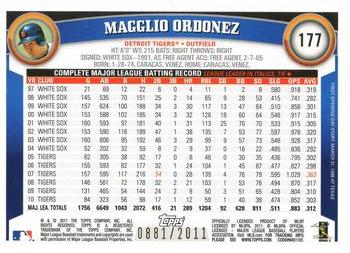 2011 Topps Opening Day - Blue #177 Magglio Ordonez Back