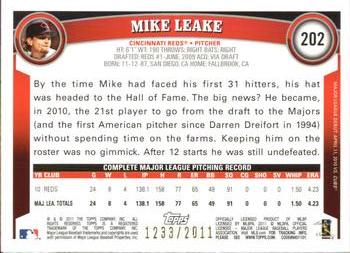 2011 Topps Opening Day - Blue #202 Mike Leake Back