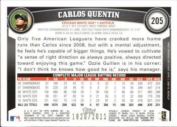 2011 Topps Opening Day - Blue #205 Carlos Quentin Back