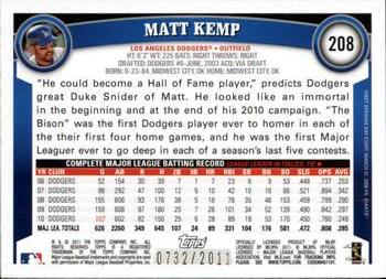2011 Topps Opening Day - Blue #208 Matt Kemp Back