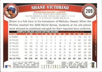 2011 Topps Opening Day - Blue #209 Shane Victorino Back