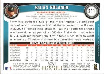 2011 Topps Opening Day - Blue #211 Ricky Nolasco Back