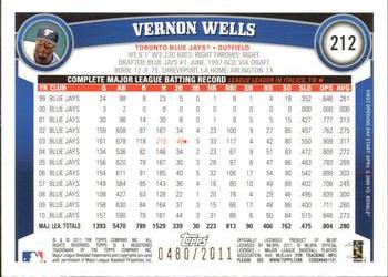 2011 Topps Opening Day - Blue #212 Vernon Wells Back