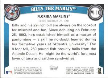 2011 Topps Opening Day - Mascots #M-10 Billy the Marlin Back