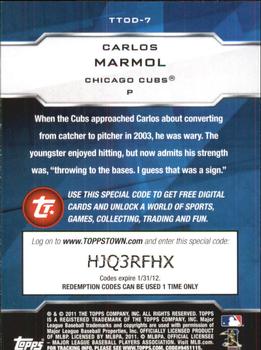 2011 Topps Opening Day - Topps Town #TTOD-7 Carlos Marmol Back