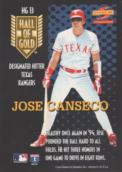 1995 Score - Hall of Gold #HG13 Jose Canseco Back