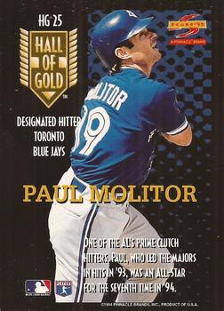 1995 Score - Hall of Gold #HG25 Paul Molitor Back