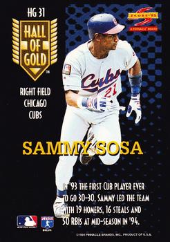 1995 Score - Hall of Gold #HG31 Sammy Sosa Back