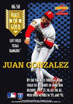 1995 Score - Hall of Gold #HG58 Juan Gonzalez Back