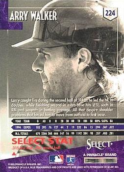 1995 Select #224 Larry Walker Back