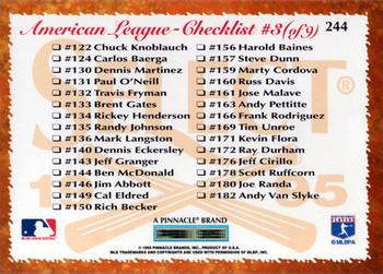 1995 Select #244 American League Checklist Back