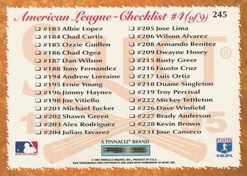 1995 Select #245 American League Checklist Back