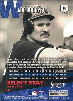 1995 Select #16 Wade Boggs Back