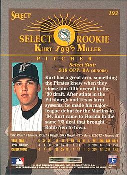 1995 Select #193 Kurt Miller Back