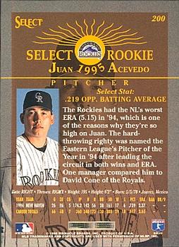 1995 Select #200 Juan Acevedo Back