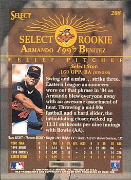 1995 Select #208 Armando Benitez Back