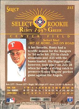 1995 Select #215 Rusty Greer Back