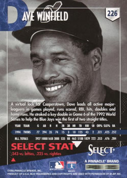 1995 Select #226 Dave Winfield Back